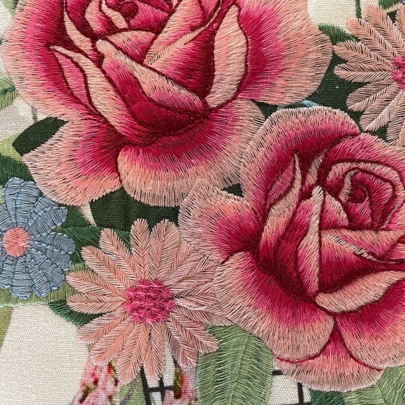 Embroidered Floral Bicycle Accent Pillow 16x16 - Picture 4 of 4